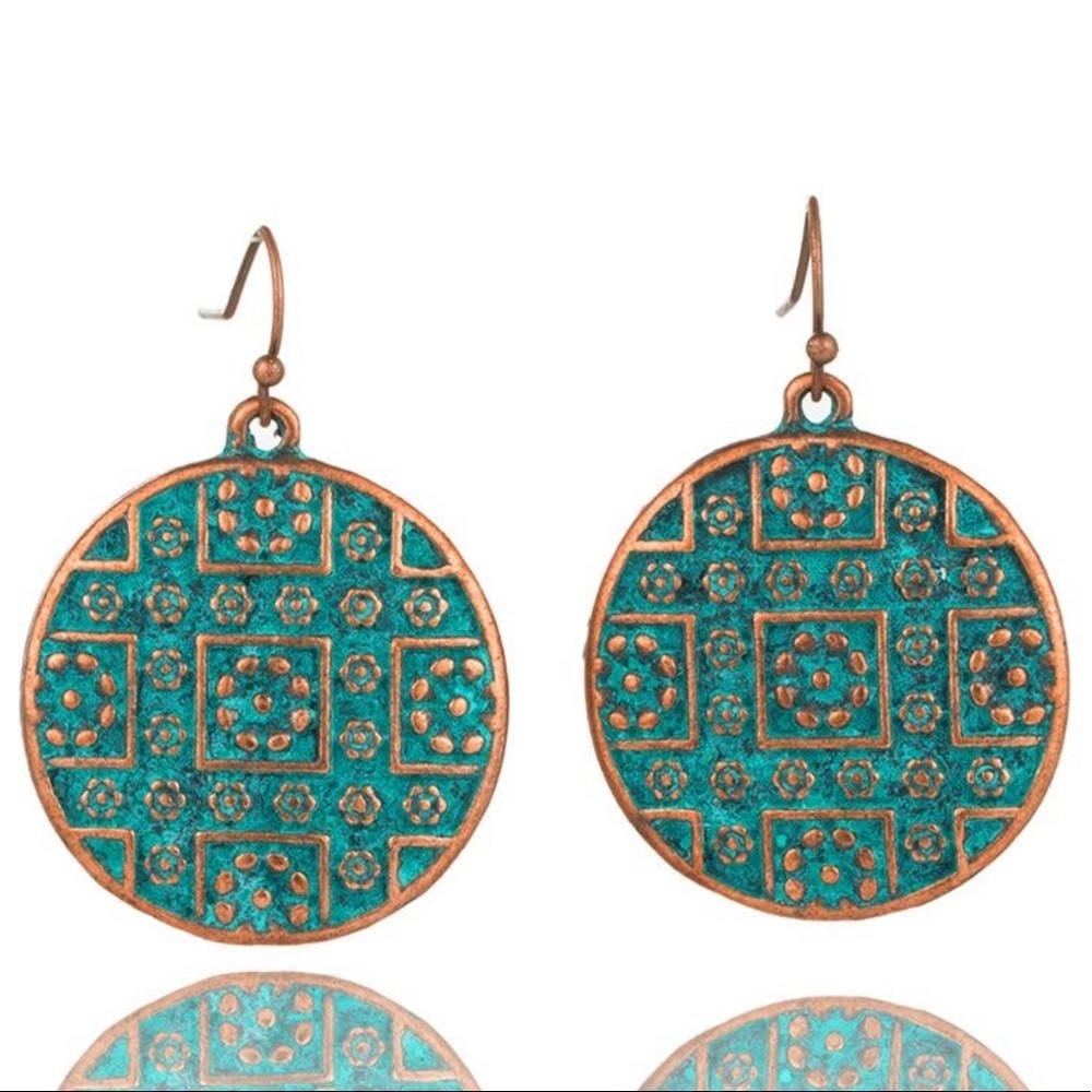 Bohemian Rustic Weathered Round Drop Earrings